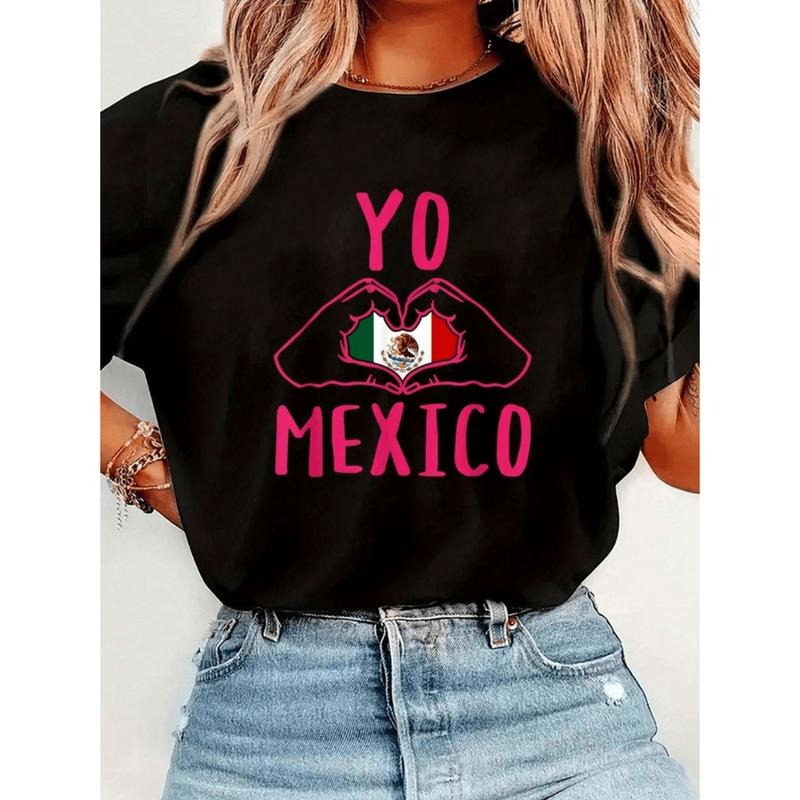 100% Cotton Summer T Shirts Mexico Graphic T Shirt For Women Heart Hands Mexican Black Casual Crew Neck Short Sleeve Tee...