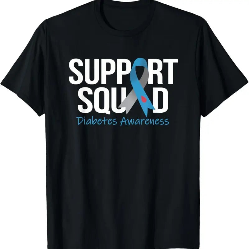 100% Cotton Support Squad Diabetes Awareness Month Blue Gray Ribbon T-Shirt Hoodie, Sweatshirt | HypeCrazeTee.com