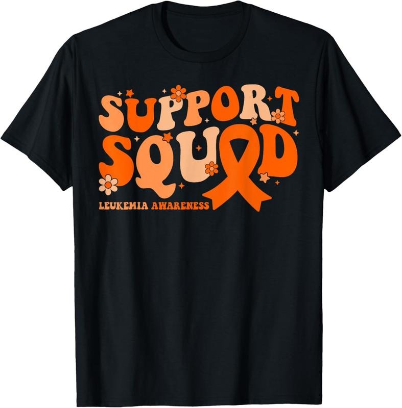 100% Cotton Support Squad Orange Ribbon Leukemia Blood Cancer Awareness T-Shirt Hoodie, Sweatshirt | HypeCrazeTee.com