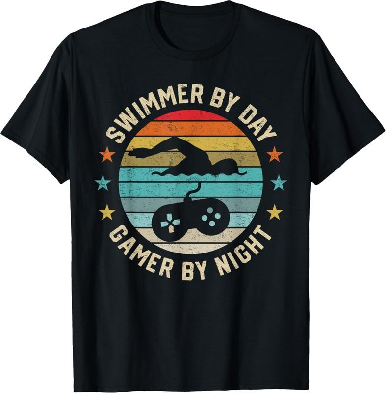 100% Cotton Swimmer By Day Gamer By Night Swimming Swim Lover Gaming T-Shirt Hoodie, Sweatshirt | HypeCrazeTee.com
