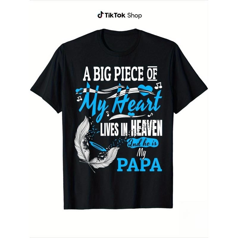 100% Cotton T-Shirt - Memorial Day Tribute to Dad & Grandpa with "My Papa in Heaven" Quote & Wings Design, Breathable...