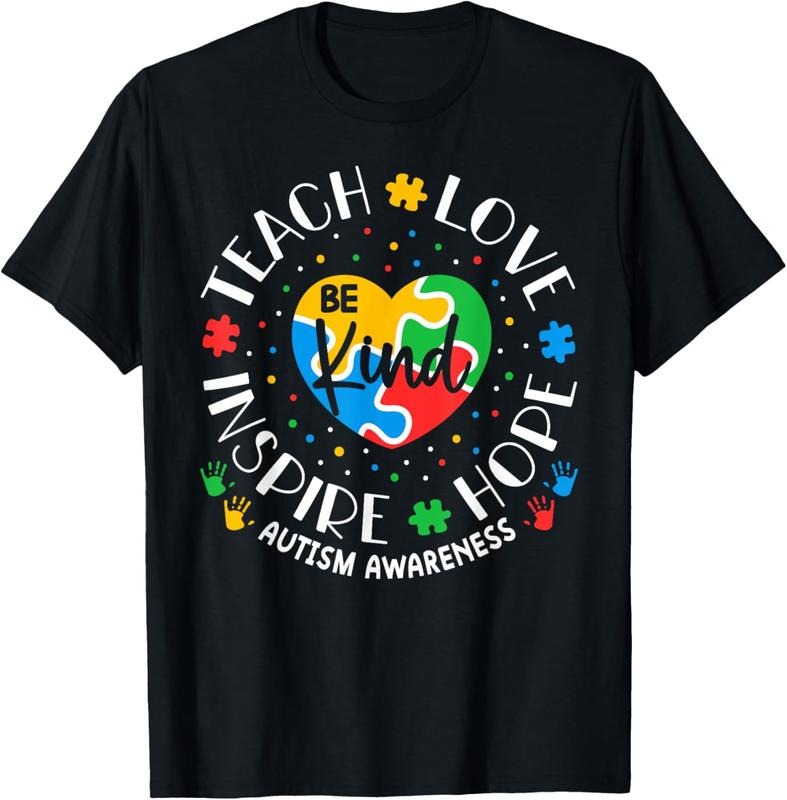 100% Cotton Teach Love Inspire Autism Awareness Teacher T-Shirt Hoodie, Sweatshirt | HypeCrazeTee.com
