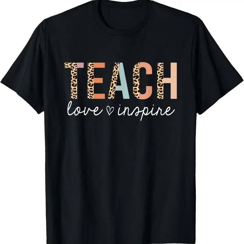 100% Cotton Teach Love Inspire Leopard Back to School Cute Teacher T-Shirt Hoodie, Sweatshirt | HypeCrazeTee.com