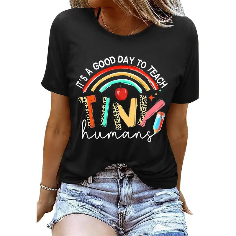 100% Cotton Teacher Gifts Shirt for Women's Teacher Tshirts It's a Good Day to Teach Letter Print Rainbow Graphic Tee...