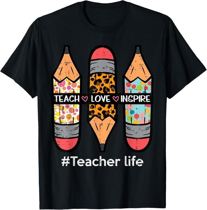 100% Cotton Teacher Life Teach Love Inspire Pencils Inspirational Women T-Shirt Hoodie, Sweatshirt | HypeCrazeTee.com
