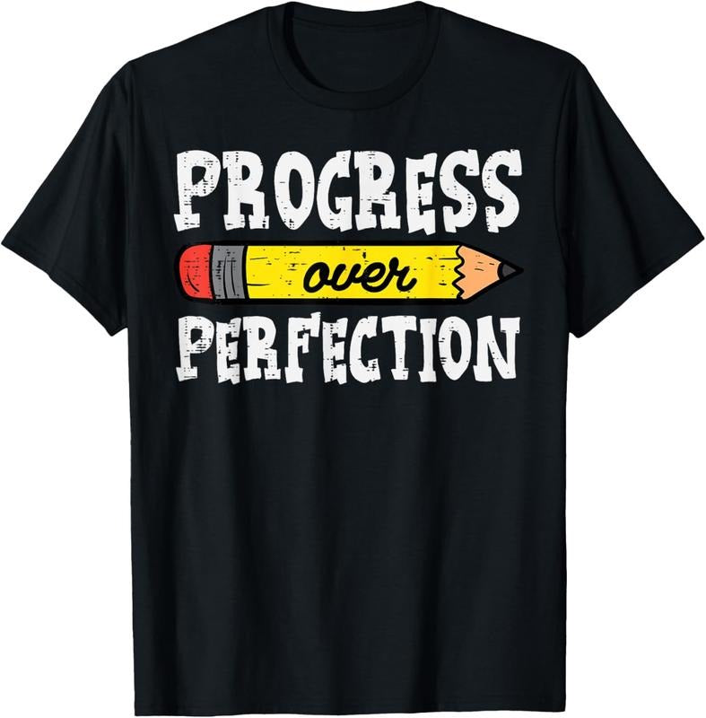 100% Cotton Teacher Progress Over Perfection Pencil Motivational Women T-Shirt Hoodie, Sweatshirt | HypeCrazeTee.com