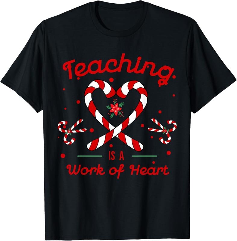 100% Cotton Teaching is a Work of Heart Christmas Teacher Candy Cane T-Shirt Hoodie, Sweatshirt | HypeCrazeTee.com