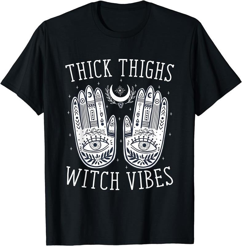 [100% Cotton]Thick Thighs Witch Vibes Halloween T-Shirt Hoodie, Sweatshirt | HypeCrazeTee.com