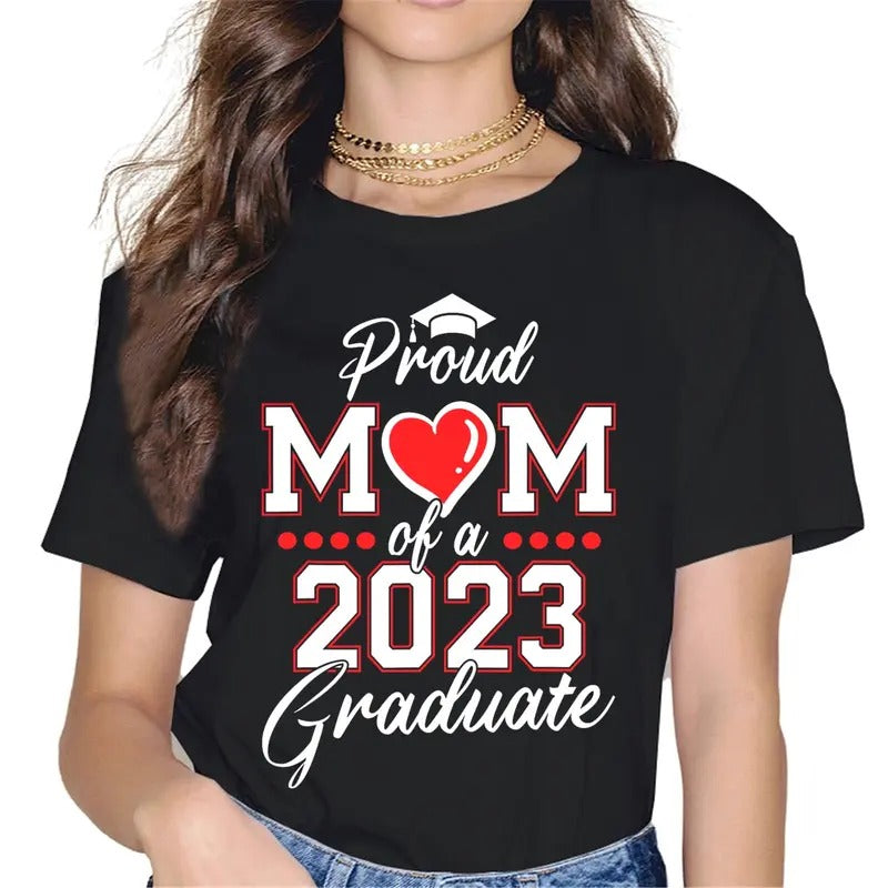 [100% Cotton]Tops For Women Proud Mom of a 2023 Graduate T-Shirt Graphics Casual Short Sleeve Crew Neck Shirts Gift Tee...