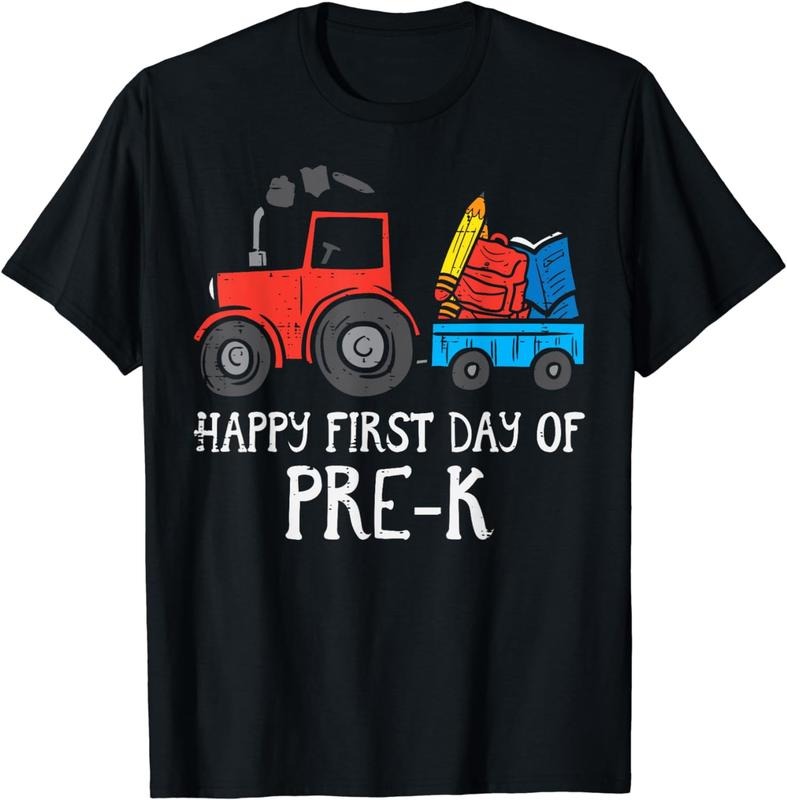 [100% Cotton]Tractor Happy First Day Of Pre-K Prek School Farm Truck Boys T-Shirt Hoodie, Sweatshirt | HypeCrazeTee.com