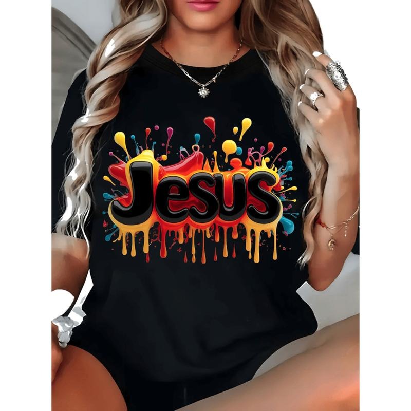 100% Cotton Trendy Plus Size Women TShirt With Vibrant Splash Paint Design And Abstract Art Geometric Pattern Golf Gift...