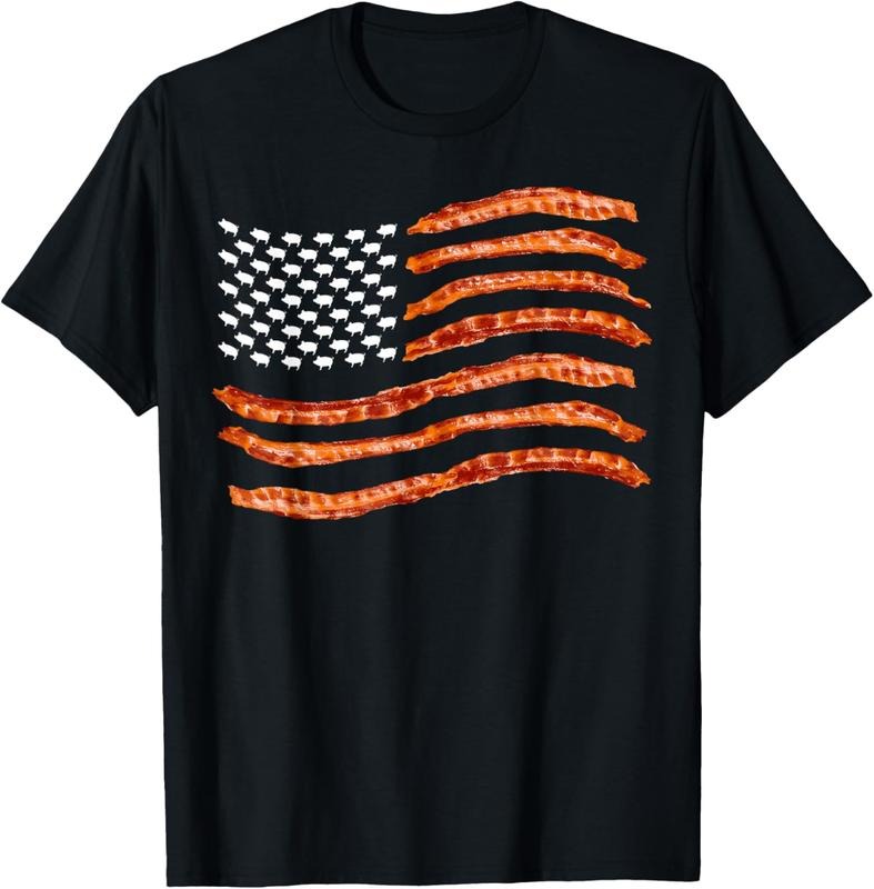 100% Cotton USA Bacon Flag | Cute US Dried Pigs Funny 4th Of July Gift T-Shirt Hoodie, Sweatshirt | HypeCrazeTee.com