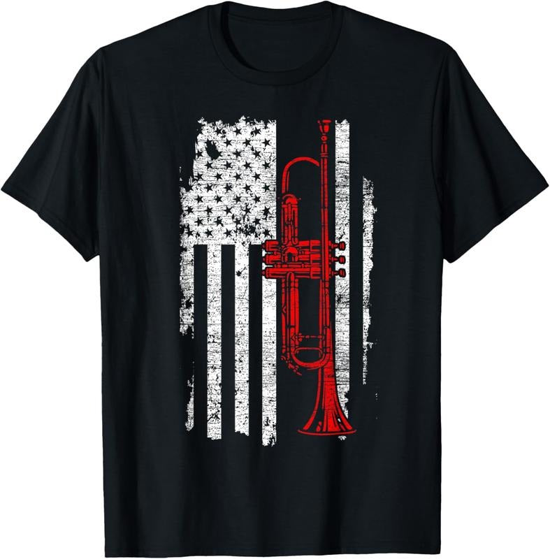 100% Cotton USA Flag Thin Red Line Jazz Music Gifts Trumpet T-Shirt Hoodie, Sweatshirt | HypeCrazeTee.com