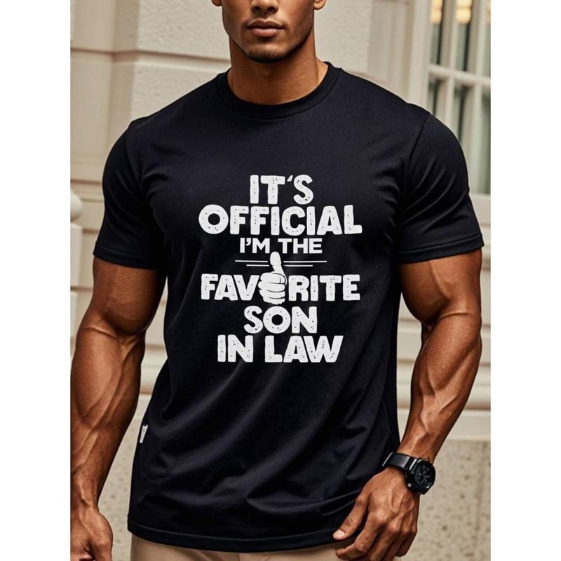 100% Cotton Ultra-Soft IT'S OFFICIAL I'M THE FAVORITE SON-IN-LAW Men's Casual T Shirts, Black Graphic Tee, Breathable,...