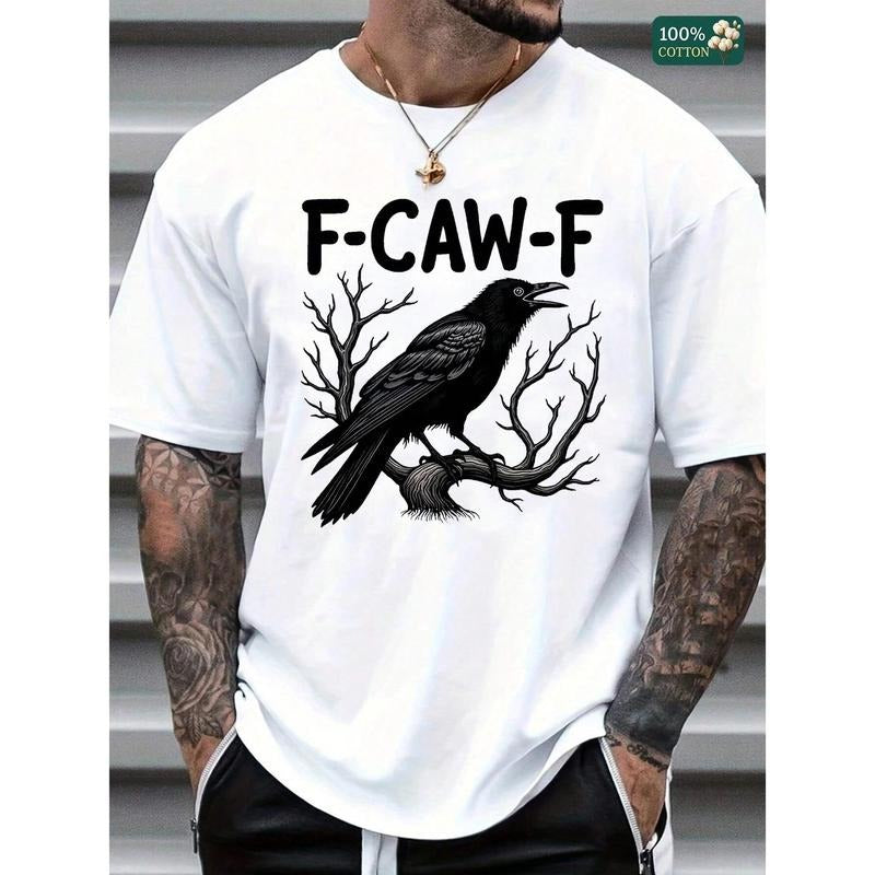 100% Cotton Unisex Round Neck Short - Sleeve "F-CAW-F" Raven Graphic T - Shirt Hoodie, Sweatshirt | HypeCrazeTee.com