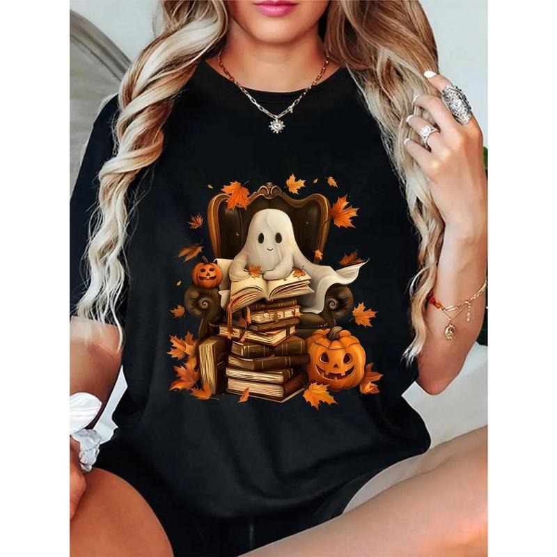 100% Cotton Unisex Vintage Ghost Book Reading Pumpkin Gothic Halloween Teachers T-Shirt Hoodie, Sweatshirt | HypeCrazeTee.com