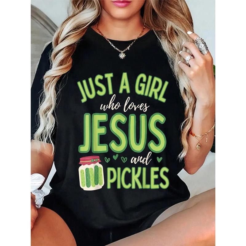 100% Cotton Ust A Girl Who Loves Jesus And Pickles Funny Cute T-Shirt Hoodie, Sweatshirt | HypeCrazeTee.com