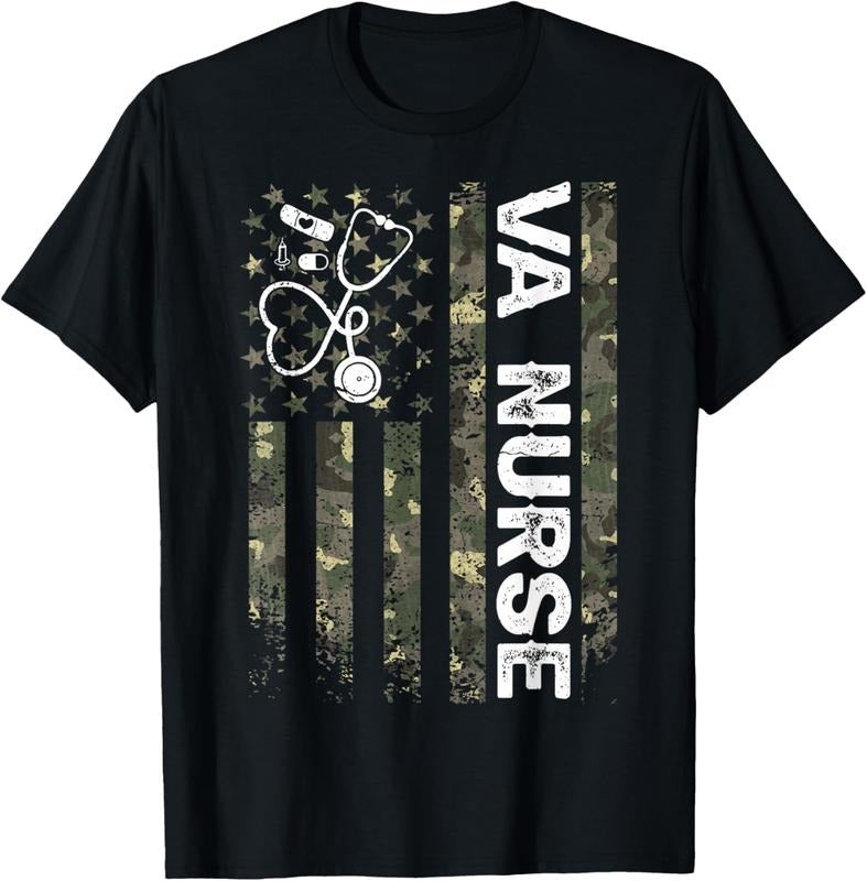 100% Cotton VA Nurse Camouflage American Flag Patriotic Nurse Week 2024 T-Shirt Hoodie, Sweatshirt | HypeCrazeTee.com