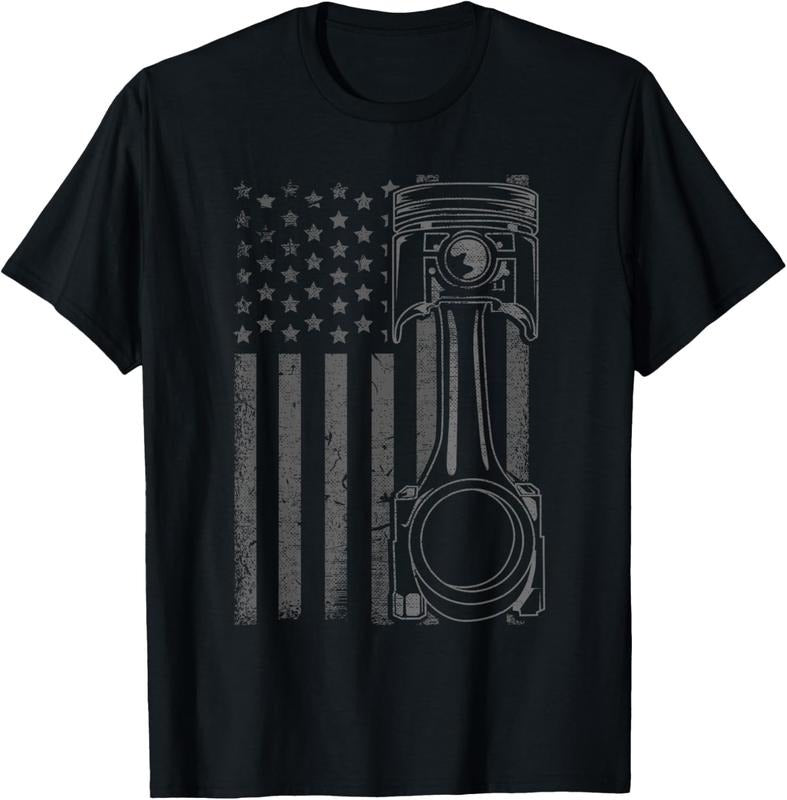 100% Cotton Vintage American Flag Piston Funny Muscle Car Mechanic Gift T-Shirt Hoodie, Sweatshirt | HypeCrazeTee.com