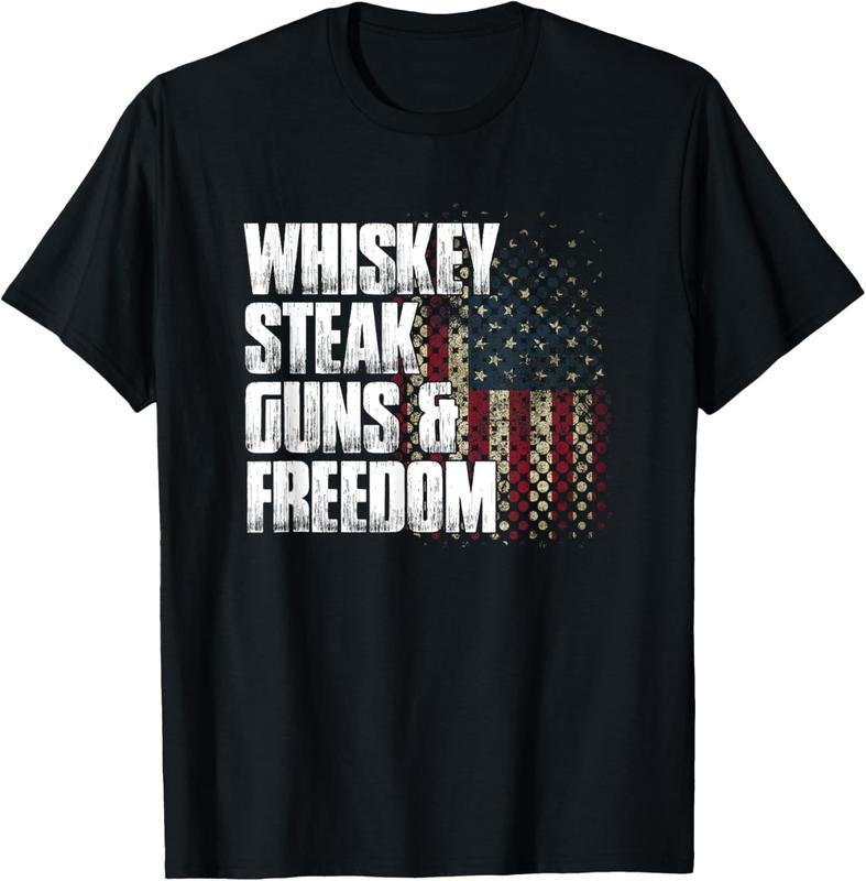 100% Cotton Whiskey Steak Guns & Freedom Patriotic Flag Gift T-Shirt Hoodie, Sweatshirt | HypeCrazeTee.com