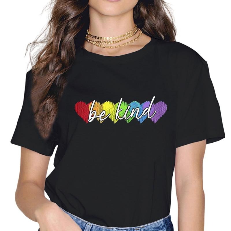 [100% Cotton]Women Fashion LGBT Be Kind Pride LGBT Ally Rainbow Flag Retro Casual T-Shirt Hoodie, Sweatshirt