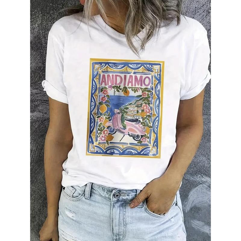 100% Pure, Italian Proverb Lemon Pattern Printed T-Shirt, Spring And Summer Round Neck Short Sleeved Women'S T-Shirt,...