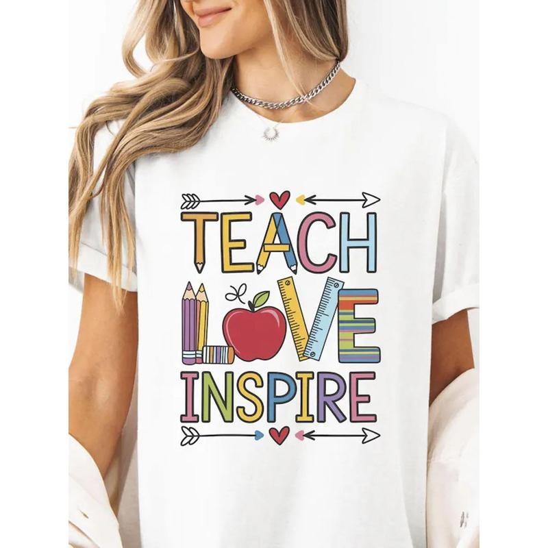 100% Pure, Teaching Love And Inspiring Pattern Printed T-Shirt, Spring And Summer Round Neck Short Sleeved Women'S...