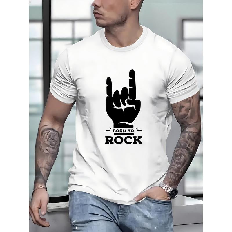 100% cotton T-shirt, Born To Rock Print Tee Shirt, Tees For Men, Casual Short Sleeve T-shirt For Summer Made in USA...