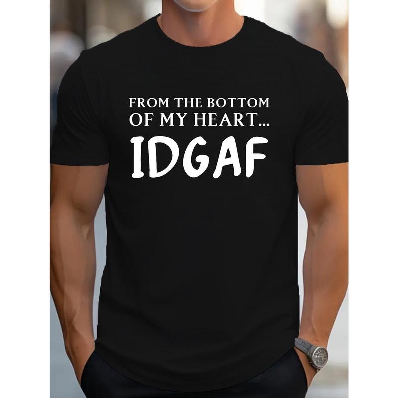 100% cotton T-shirt, IDGAF Letter Print T Shirt, Tees For Men, Casual Short Sleeve Casual T-shirt Street Style For Spring...