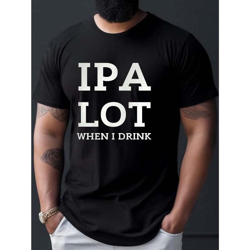 100% cotton T-shirt, IPA DRINK Print Men's Cozy T-shirt Creative Graphic Short Sleeve Crew Neck Tops Summer Men's...