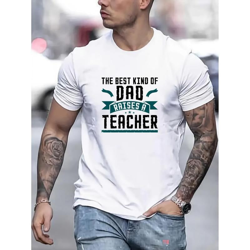 100% cotton T-shirt, the best dad teacher letter print men's casual round neck short T-shirt, quick drying comfortable...