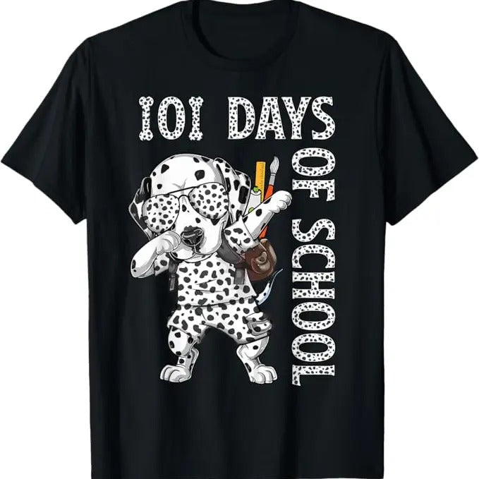 100 Day of School Shirt, 101 Days School Dabbing Dalmatian Dog Funny T-Shirt
