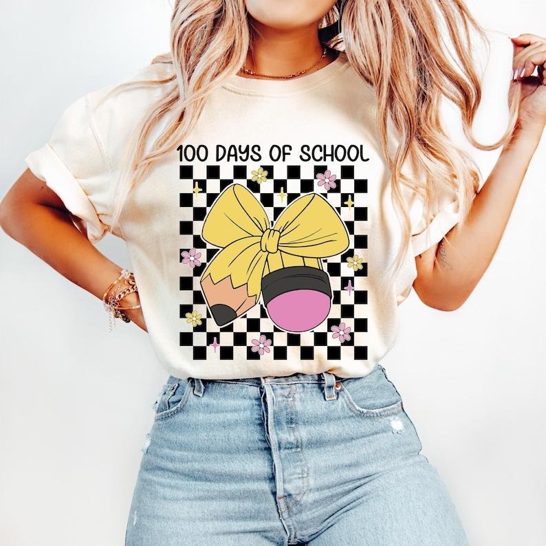 100 Days School Coquette 100th Day Celebration Kindergarten Teacher T-Shirts, Hoodie, Sweatshirt