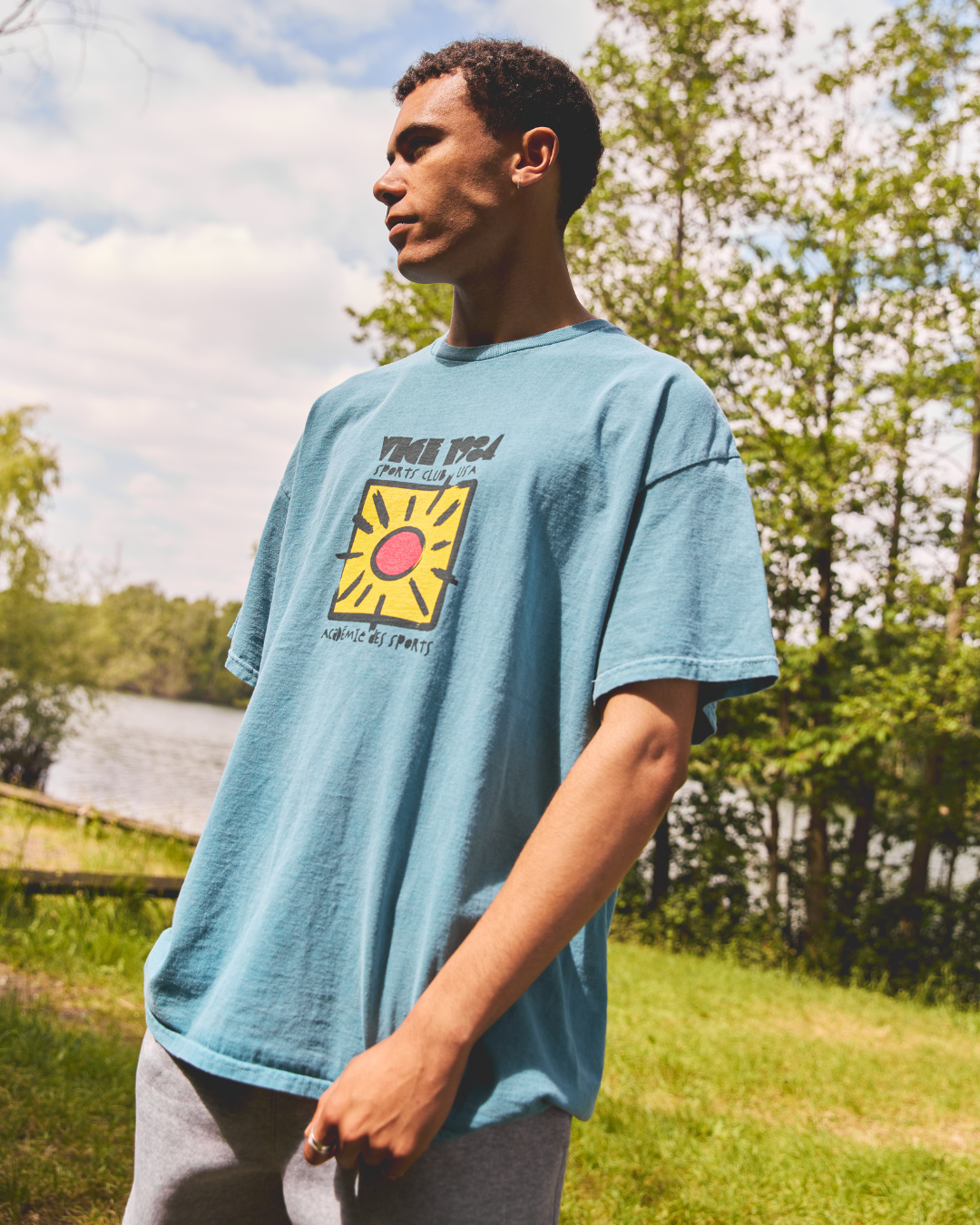 Vice 84 'Sun Sports Club' Vintage Washed Tee - Mid Blue