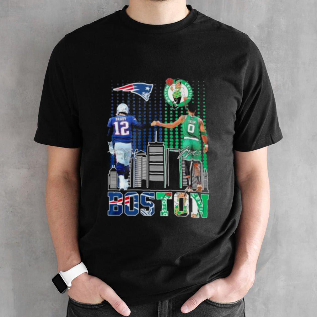 12 Tom Brady And 0 Jayson Tatum Boston Sports Teams Skyline Signatures Shirt