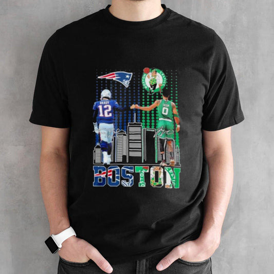12 Tom Brady And 0 Jayson Tatum Boston Sports Teams Skyline Signatures Shirt