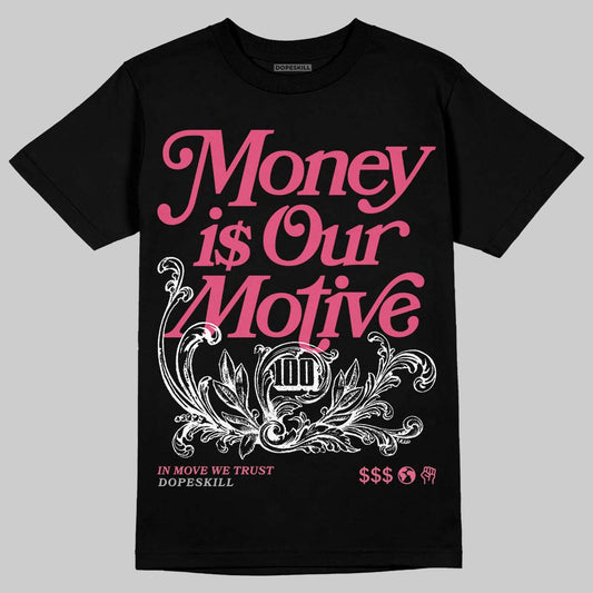White Fluo Pink DopeSkill T-Shirt Money Is Our Motive Typo Graphic