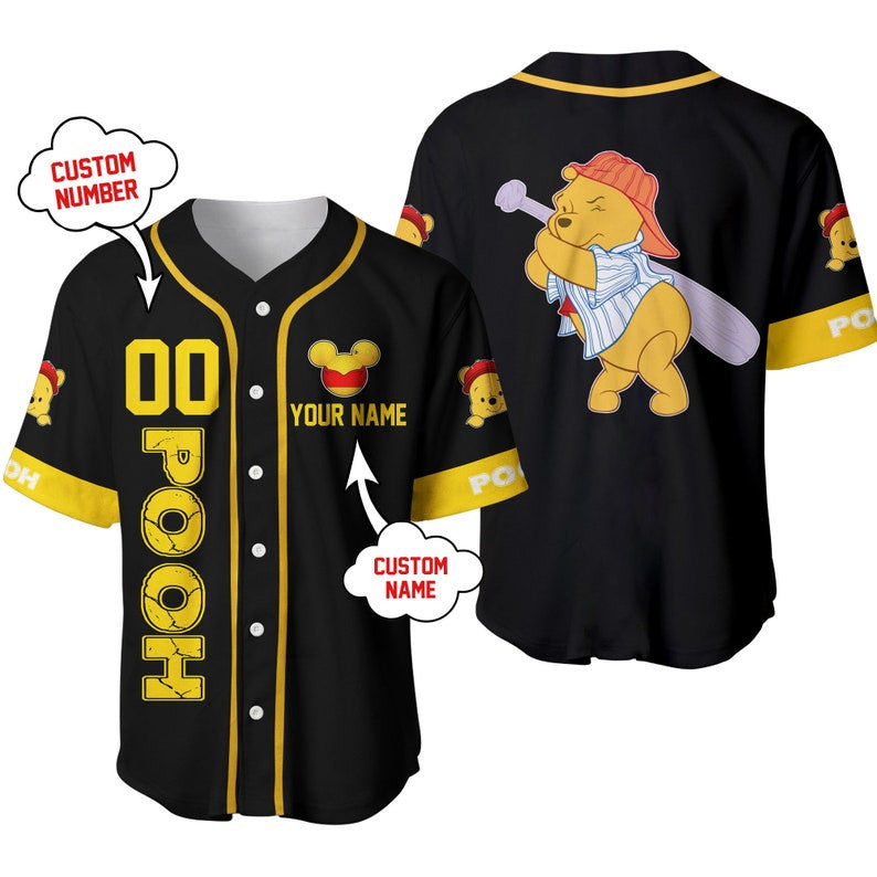 Personalized Winnie The Pooh Playing Baseball All Over Print Baseball Jersey - Bafud