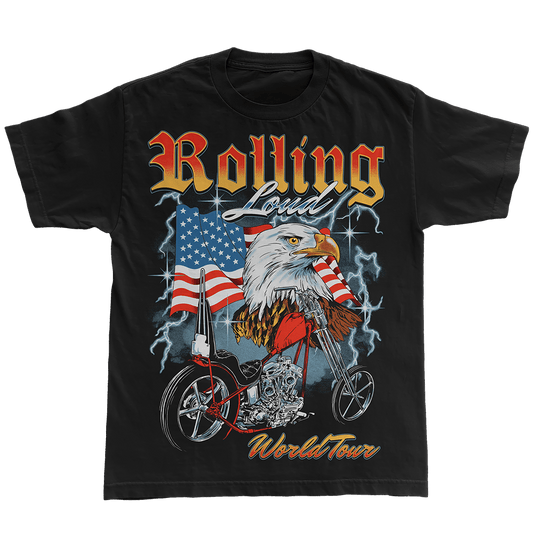Rolling Loud Merch Rolling Loud Majestic World Tour Eagle American Flag T-Shirt Fans Gifts