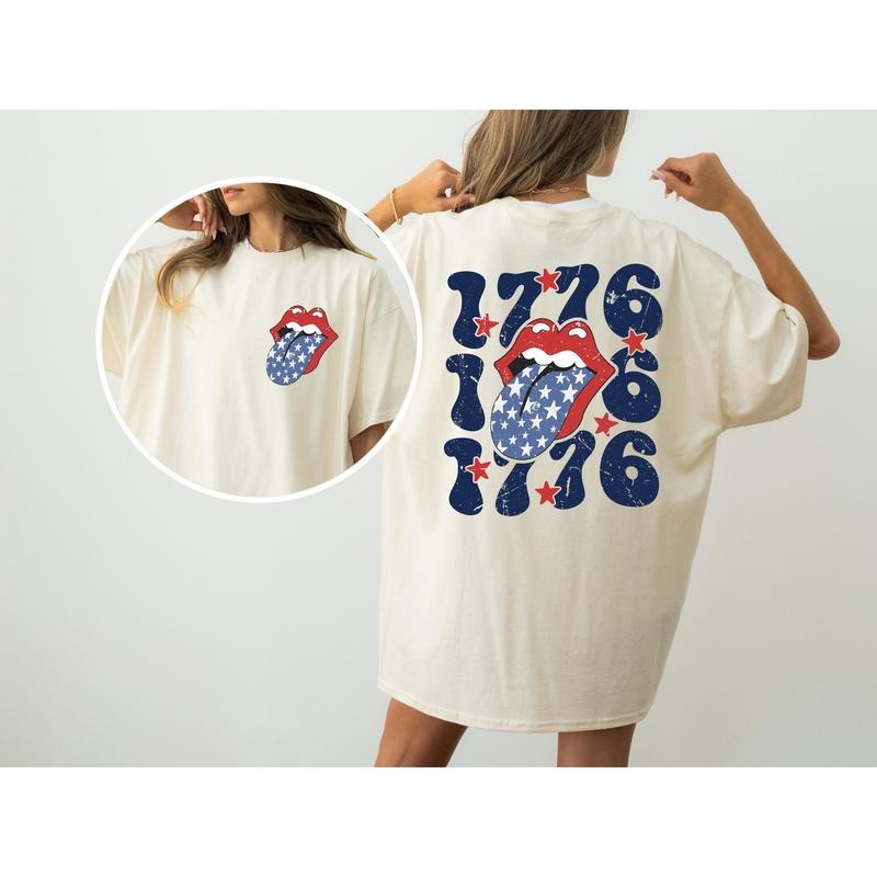 1776 America, Rock and Roll, Tongue, Patriotic, USA, Independence Day, Fourth of July Tshirt, Women's Comfort Color Tee,...
