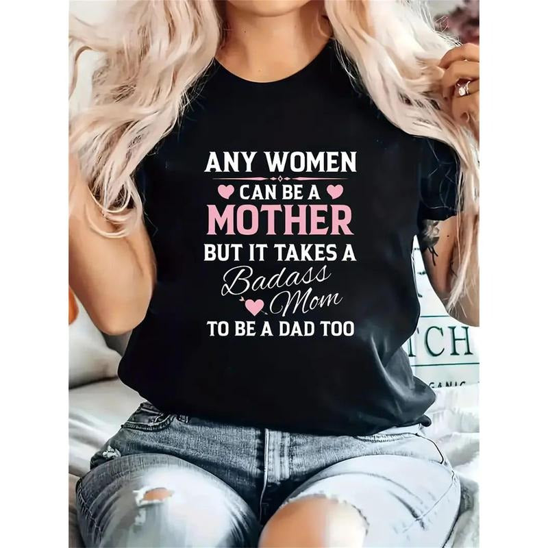 180g 1pc T-shirt suitable for men and women "I Love My Mom" Pattern T-Shirt, Fun Mom and Dad Quotes, Crew Neck, Short...