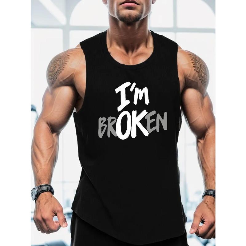 180g Cotton Men'S Sleeveless Vest, Sleeveless sweatshirts Printed with "I'm Broken", Suitable for Fitness Exercise...