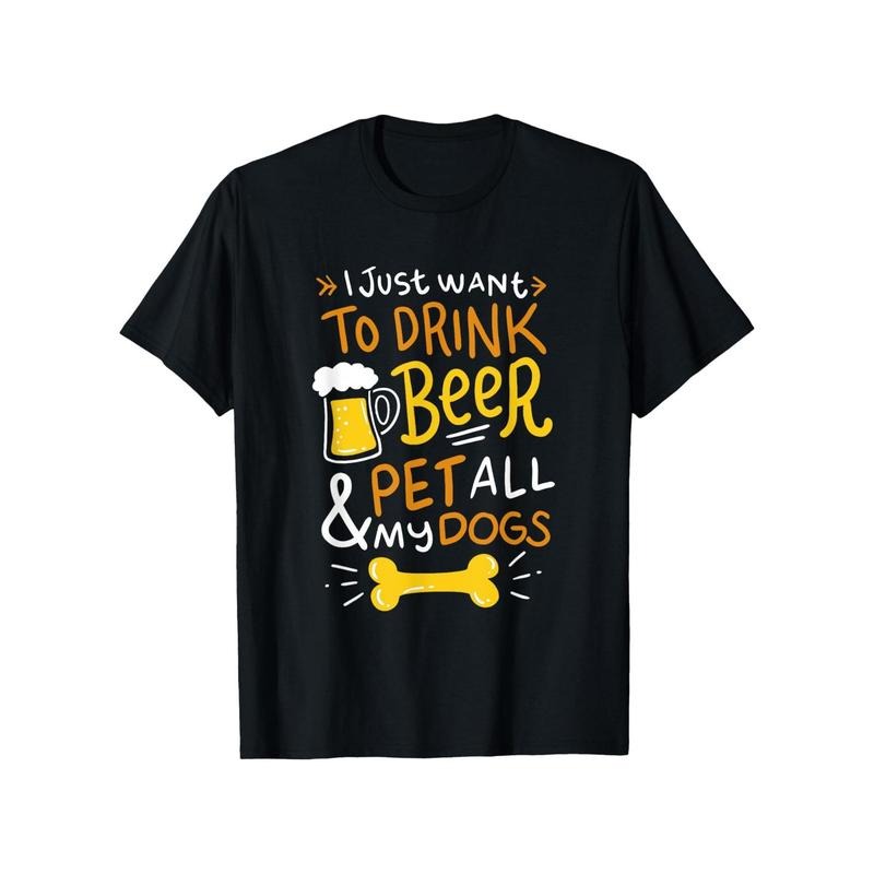 180g Pure Cotton Single-Sided Printed Round Neck T-Shirt Funny Drink Beer And Pet Dog Animal Loving Quote Men T-Shirt...