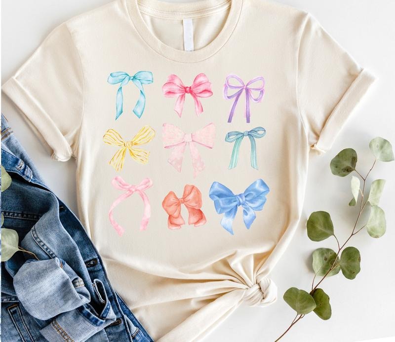 #182 -Rainbow Coquette Pretty Bows Cute - Print Unisex Crew neck Tee T-shirt Hoodie, Sweatshirt | HypeCrazeTee.com
