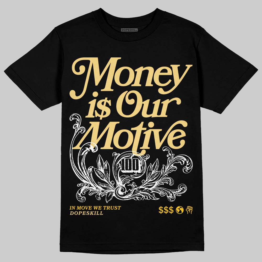 Quai 54 x Tour Yellow Black 1s DopeSkill T-Shirt Money Is Our Motive Typo Graphic