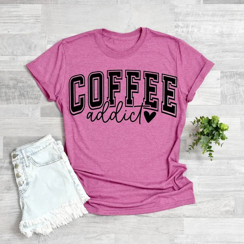 #193 - Coffee Addict, Varsity Print  - Print Unisex Crew neck Tee T-shirt Hoodie, Sweatshirt | HypeCrazeTee.com