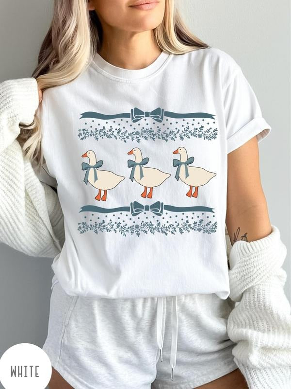 1980s Blue Ribbon Goose With Hearts Ugly Shirt, Vintage Original Shirt Bows and Adorable Doodle Hearts Animal Lover...