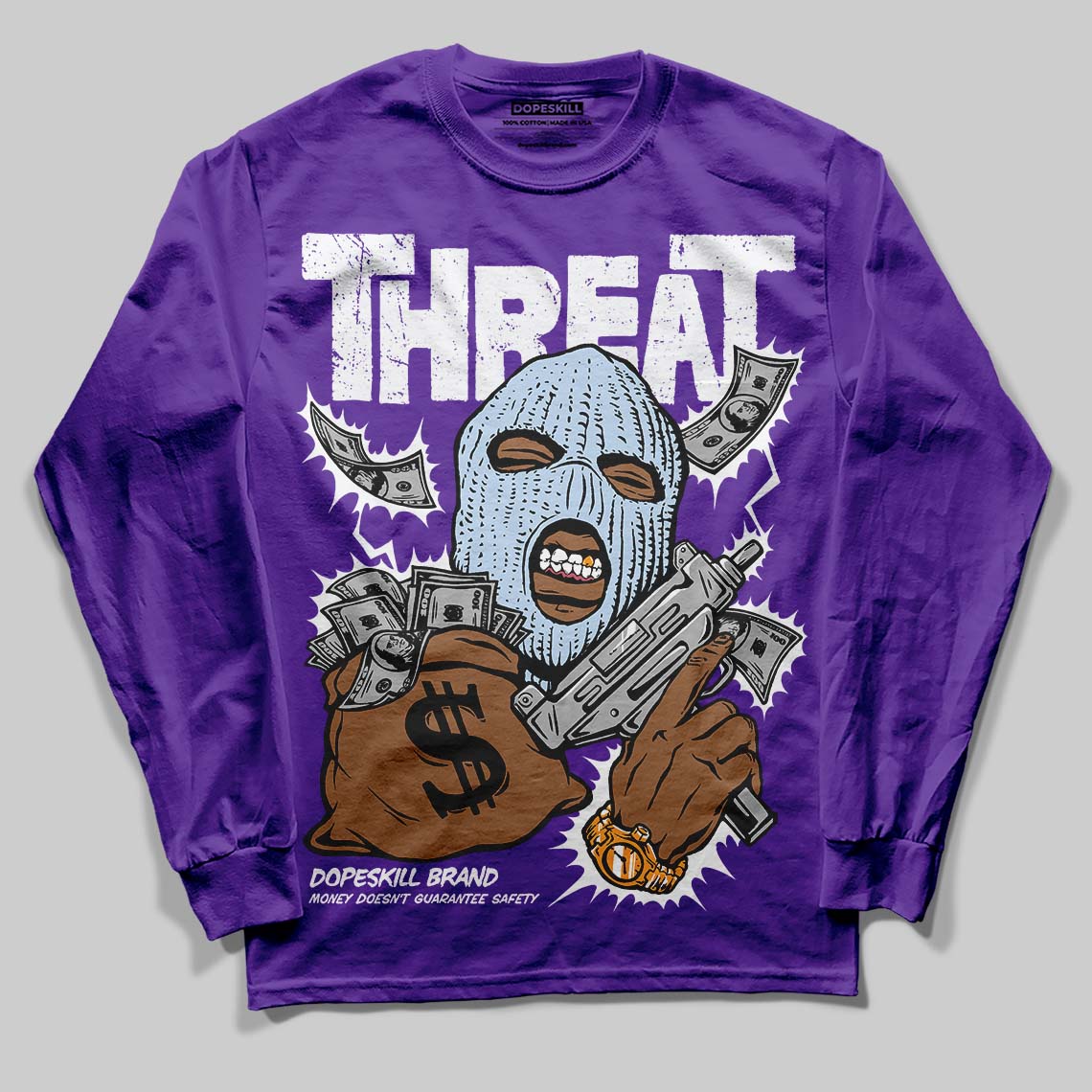 Grape 5s DopeSkill Long Sleeve T-Shirt Under Threat Graphic