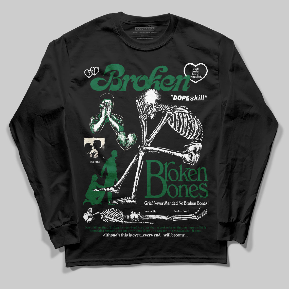 Pine Green 13s DopeSkill Long Sleeve T-Shirt Broken Bones Graphic