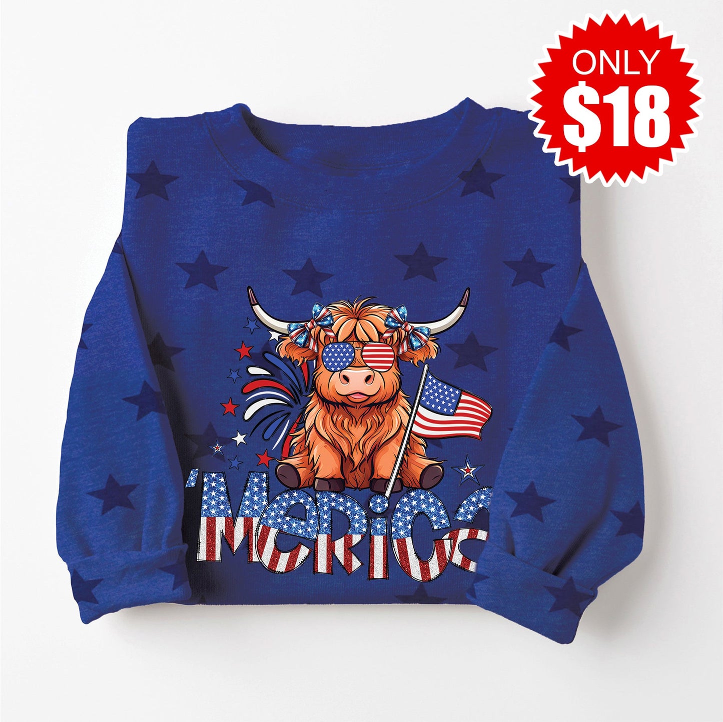 'Merica Sweatshirt - Blue Star Print - 18